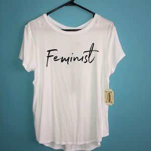 White shirt with “feminist”